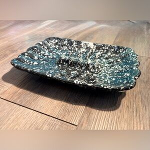 MCM Vintage Speckled Black and White Ceramic Ashtray